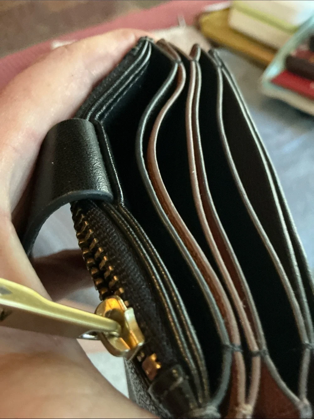 Fossil Black Leather Card & Key Holder with Gold Snap